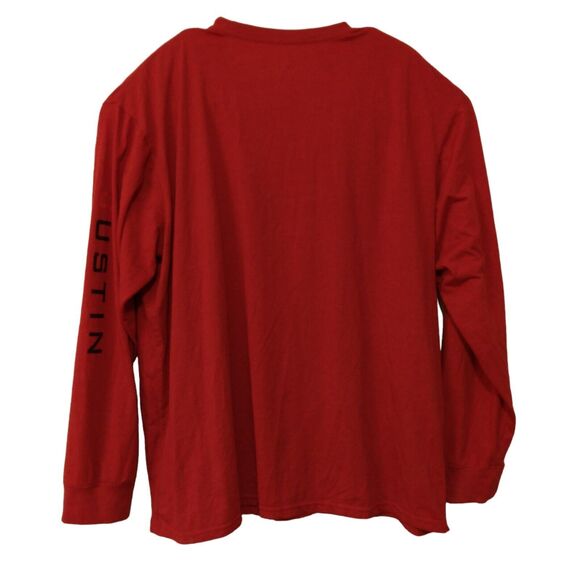 Justin Boots tshirt mens 2XL XXL red long sleeve graphic logo pocket western - Picture 2 of 8